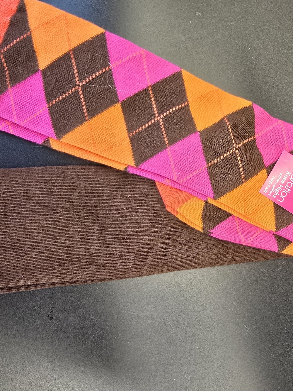 Women's Argyle Dress Socks in Pink, Orange & Brown